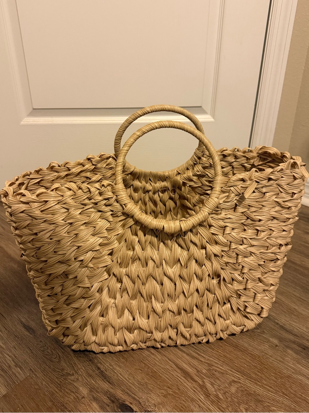 Woven Round-Handle Straw Tote Bag